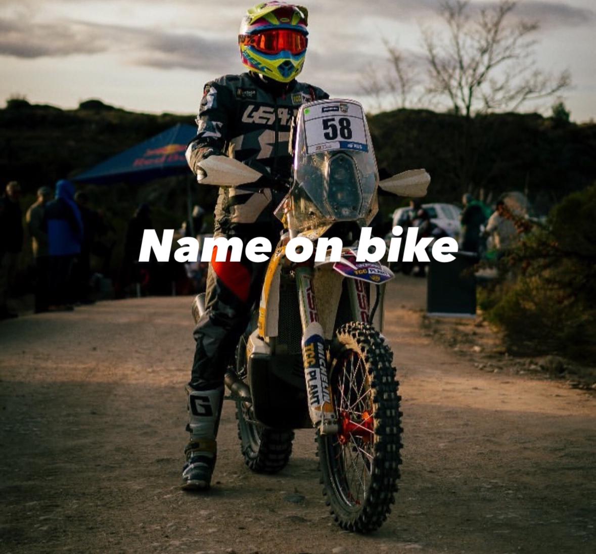 Personal name on rally bike